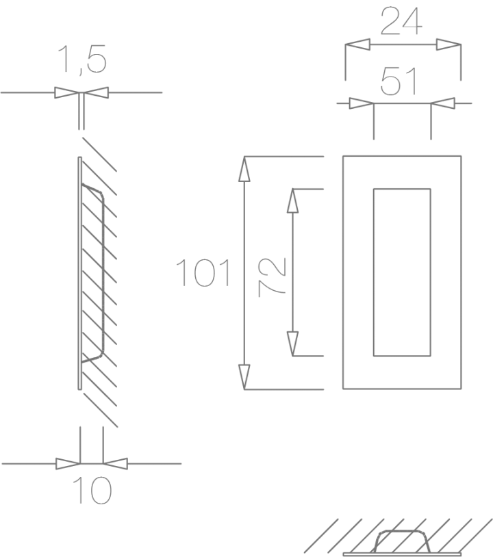 Rectangular Flush pull – 1695 – technical drawing