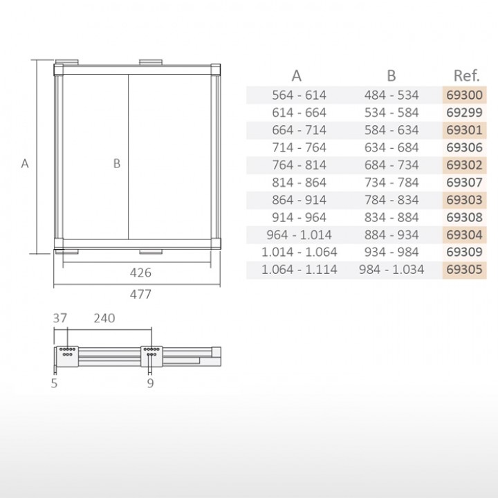 Frame with runners - technical drawing