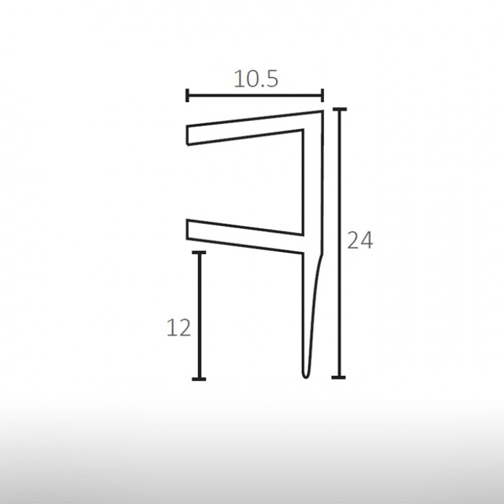 MOD. B | Borracha ajustável para porta de vidro (com aba) - desenho tecnico