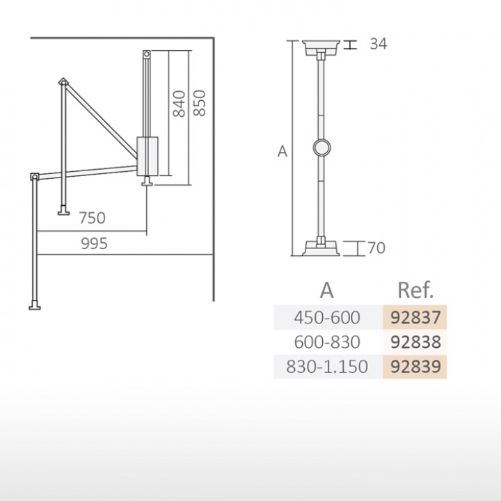 Pull-out hanging rail - technical drawing