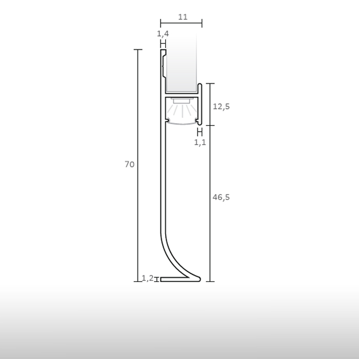 Plinthe en aluminium 70 x 11 mm